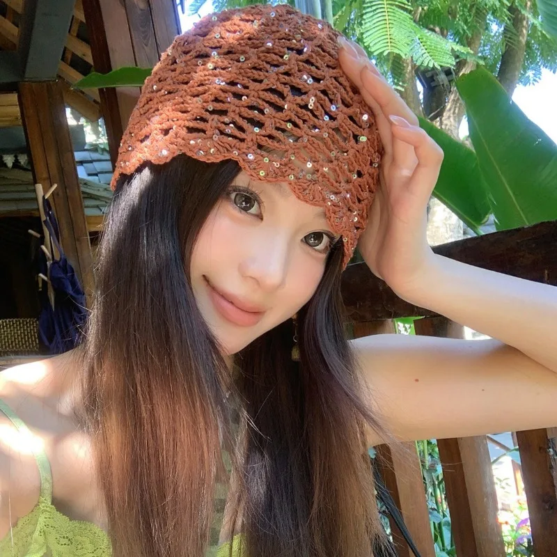 New Spring and Summer Hand-knitted Sequin Openwork Knitted Cold Hat Women's Literary Crochet Versatile Fashion Beanie Caps
New Spring and Summer Hand-knitted Sequin Openwork Knitted Cold Hat Women's Literary Crochet Versatile Fashion Beanie Caps