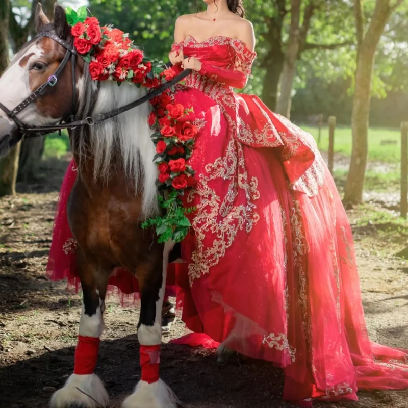 Shiny Red Quinceanera Dress off-shoulder Crystal Golden Sequin Decal Long tail vestidos de 15 Quinceanera Customize
Shiny Red Quinceanera Dress off-shoulder Crystal Golden Sequin Decal Long tail vestidos de 15 Quinceanera Customize