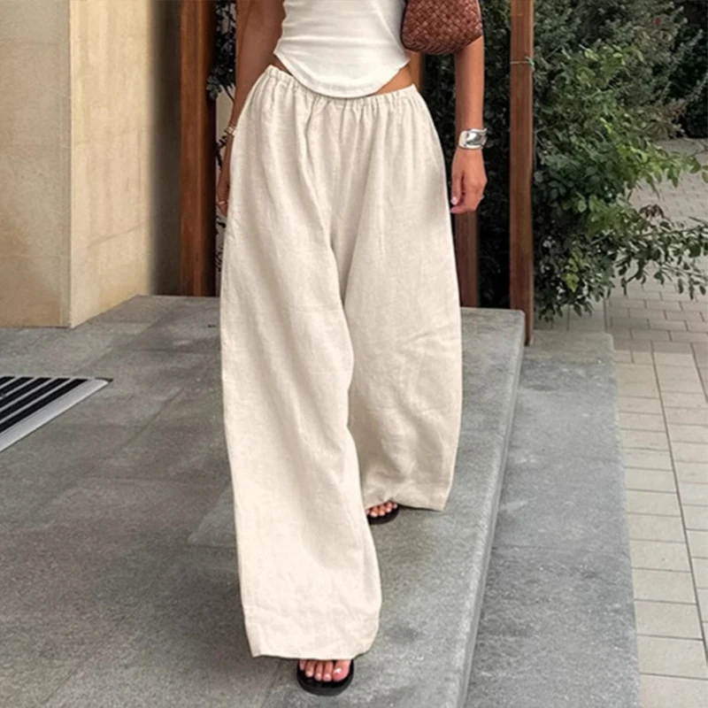 OMSJ Women's Fashion Cotton Linen Pants Elastic Waist Pockets Loose Straight Pants Female Casual Solid Colors Versatile Trousers
OMSJ Women's Fashion Cotton Linen Pants Elastic Waist Pockets Loose Straight Pants Female Casual Solid Colors Versatile Trousers