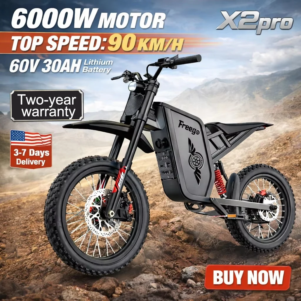 Freego X2 Pro Electric Motorcycle for Adults 6000W Motors 1800wh Lithium Battery 7 Speed 50MPH Off Road Ebike + 2 Year Warranty
Freego X2 Pro Electric Motorcycle for Adults 6000W Motors 1800wh Lithium Battery 7 Speed 50MPH Off Road Ebike + 2 Year Warranty