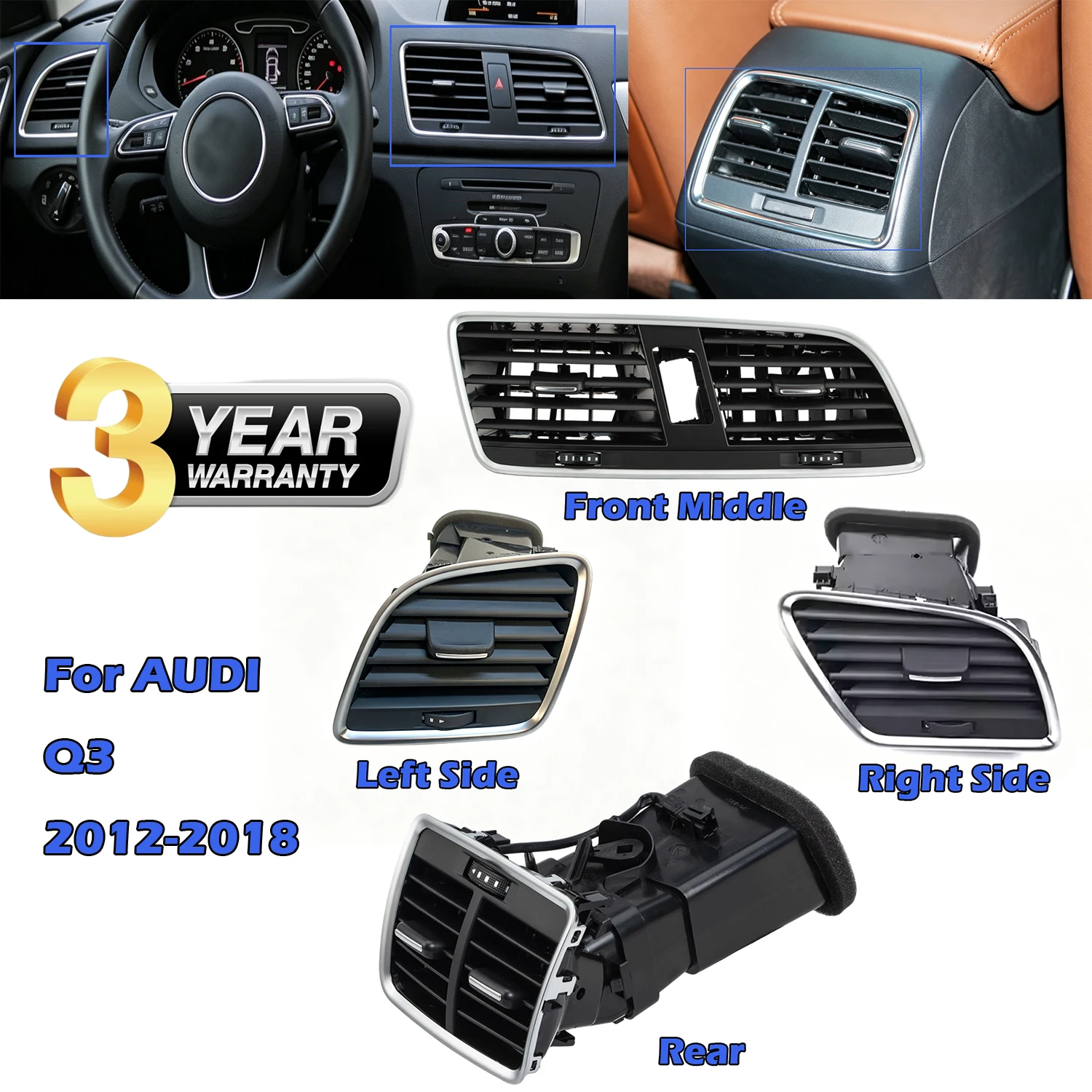 8UD820951,8U1820901,8U1820902 Front Dash Center Console Air Outlet / 8UD819203 Rear AC Vent Air Grill For AUDI Q3 2012-2018
8UD820951,8U1820901,8U1820902 Front Dash Center Console Air Outlet / 8UD819203 Rear AC Vent Air Grill For AUDI Q3 2012-2018