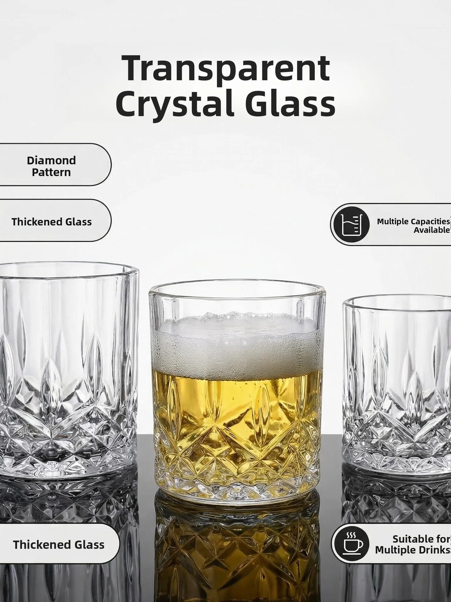 Thickened Crystal Glass Whiskey Cup Transparent Luxury Home Beer Cup Multi-Capacity Glasses for Beverages Dining Utensils
Thickened Crystal Glass Whiskey Cup Transparent Luxury Home Beer Cup Multi-Capacity Glasses for Beverages Dining Utensils