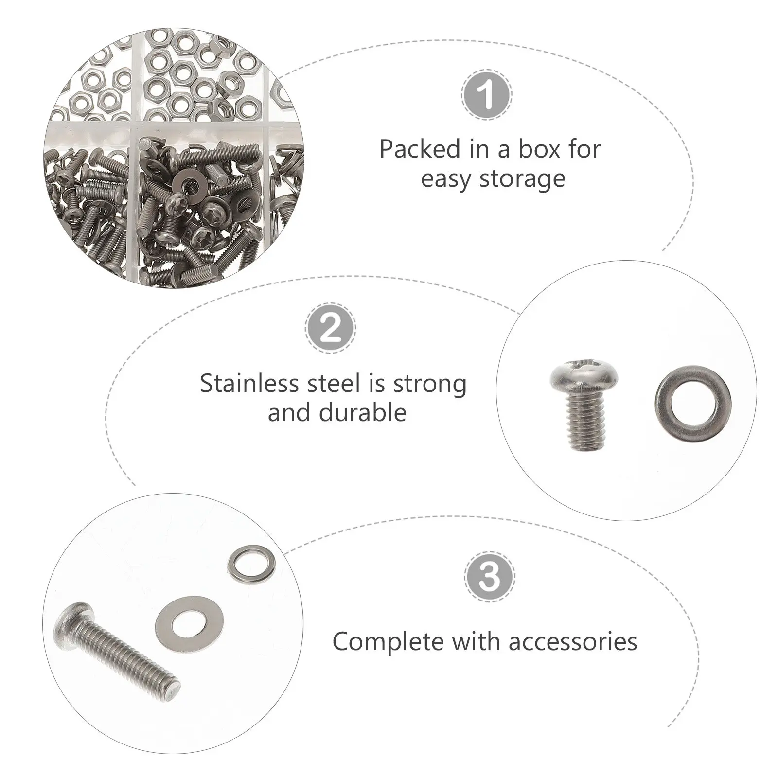 1Set Stainless Steel Bolts Nuts Washers Kit Round Head Strong Tensile Clear Thread Corrosion Resistant for Electronics
1Set Stainless Steel Bolts Nuts Washers Kit Round Head Strong Tensile Clear Thread Corrosion Resistant for Electronics