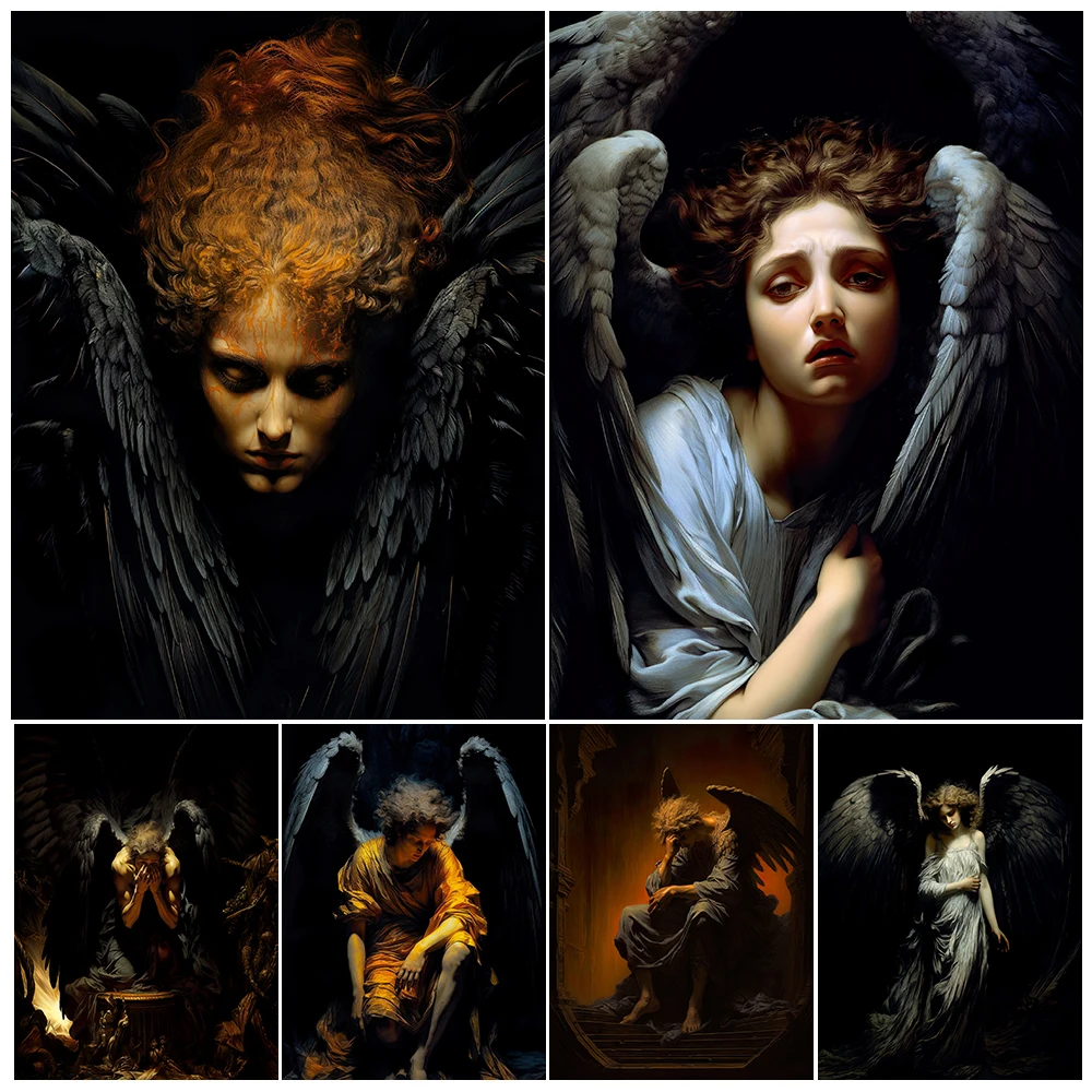 Meditation Archangel Vintage Wall Art Canvas Painting Sad Black Winged Angel Art Poster And Print For Living Room Decor Unframed
Meditation Archangel Vintage Wall Art Canvas Painting Sad Black Winged Angel Art Poster And Print For Living Room Decor Unframed