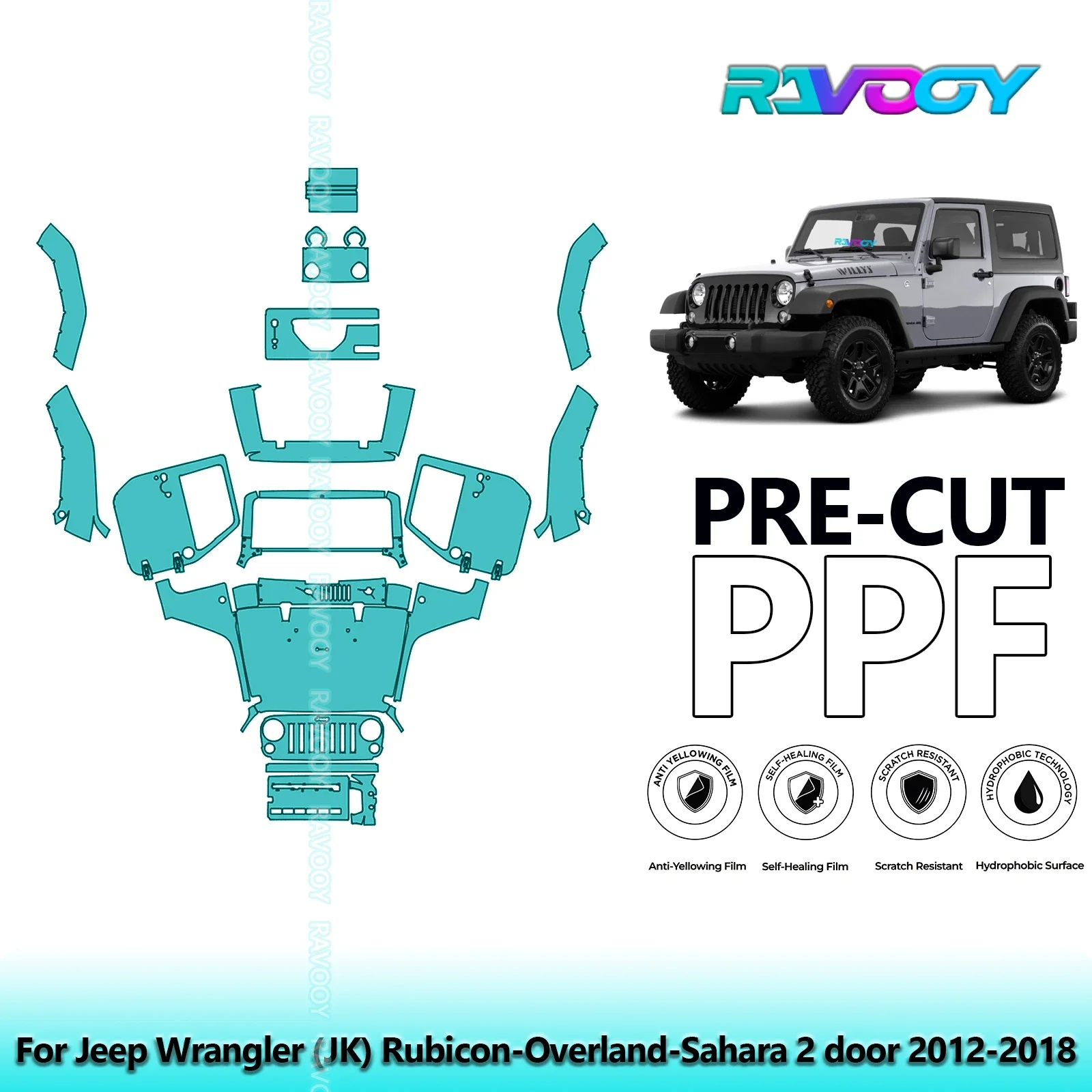 8.5Mil Precut PPF Paint Protection Film Full Vehicle For Jeep Wrangler (JK) Rubicon-Overland-Sahara 2 door 2012-2018
8.5Mil Precut PPF Paint Protection Film Full Vehicle For Jeep Wrangler (JK) Rubicon-Overland-Sahara 2 door 2012-2018