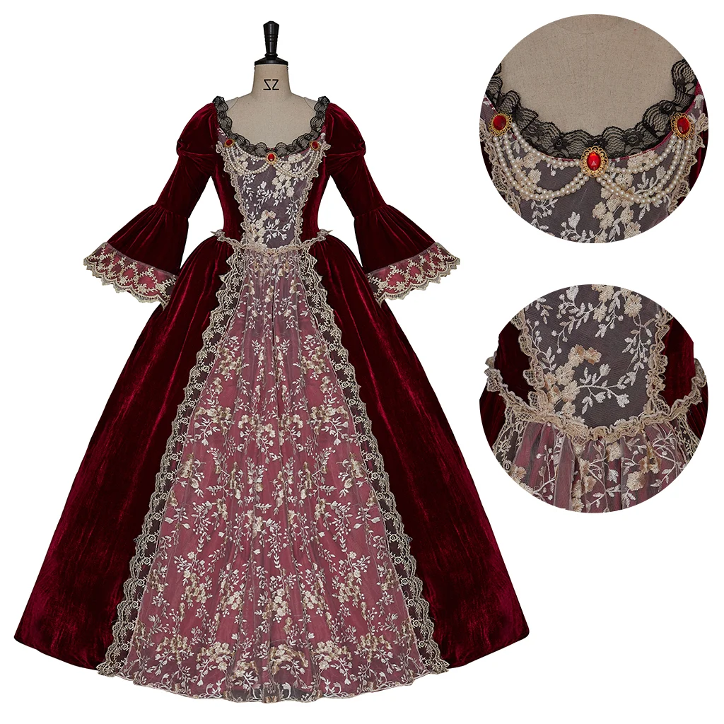 Medieval Victorian Renaissance Lace Vintage Burgundy Dress Gown Women's Rococo Costume Halloween Costume
Medieval Victorian Renaissance Lace Vintage Burgundy Dress Gown Women's Rococo Costume Halloween Costume