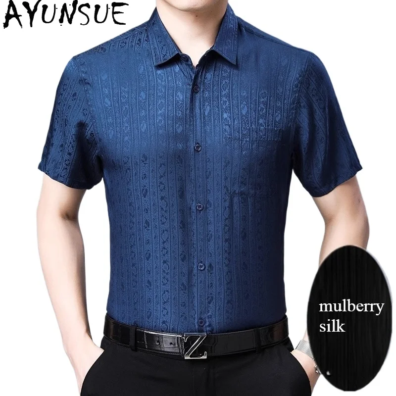 AYUNSUE 100% Mulberry Silk Shirt for Man Clothes 2025 Summer Real Silk Men's Shirts Short Sleeve Loose Tops camisa masculina
AYUNSUE 100% Mulberry Silk Shirt for Man Clothes 2025 Summer Real Silk Men's Shirts Short Sleeve Loose Tops camisa masculina