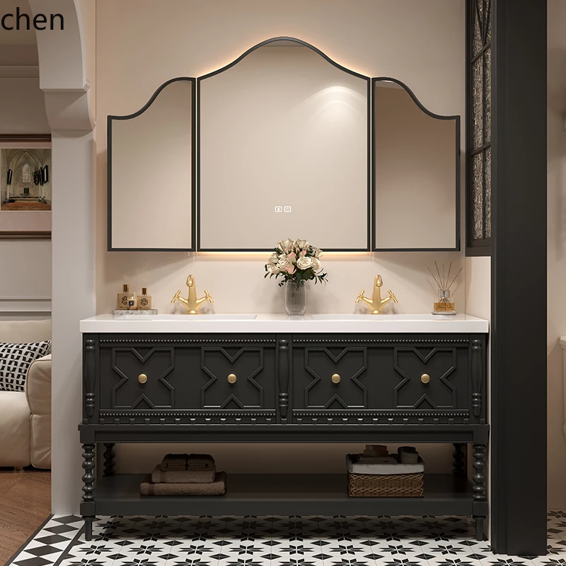 WL retro floor-to-ceiling double basin bathroom cabinet combination rock slab seamless integrated basin toilet washstand
WL retro floor-to-ceiling double basin bathroom cabinet combination rock slab seamless integrated basin toilet washstand