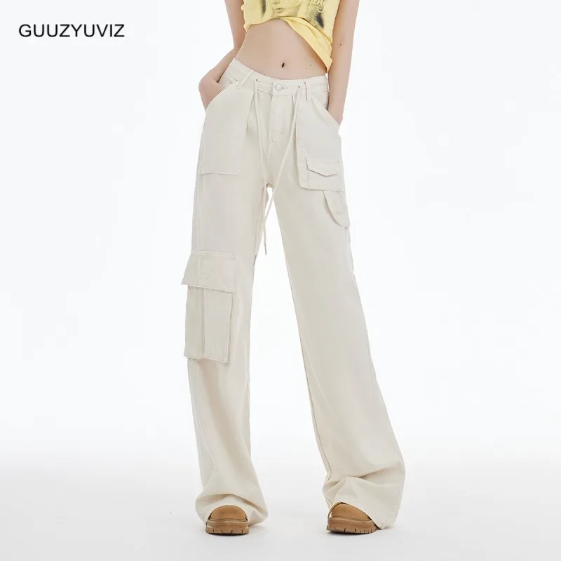 Beige Women's Cargo Pants 2023 New Baggy Fashion Multiple Pockets Drawstring Wide Leg Jeans Casual Straight Trousers Female
Beige Women's Cargo Pants 2023 New Baggy Fashion Multiple Pockets Drawstring Wide Leg Jeans Casual Straight Trousers Female