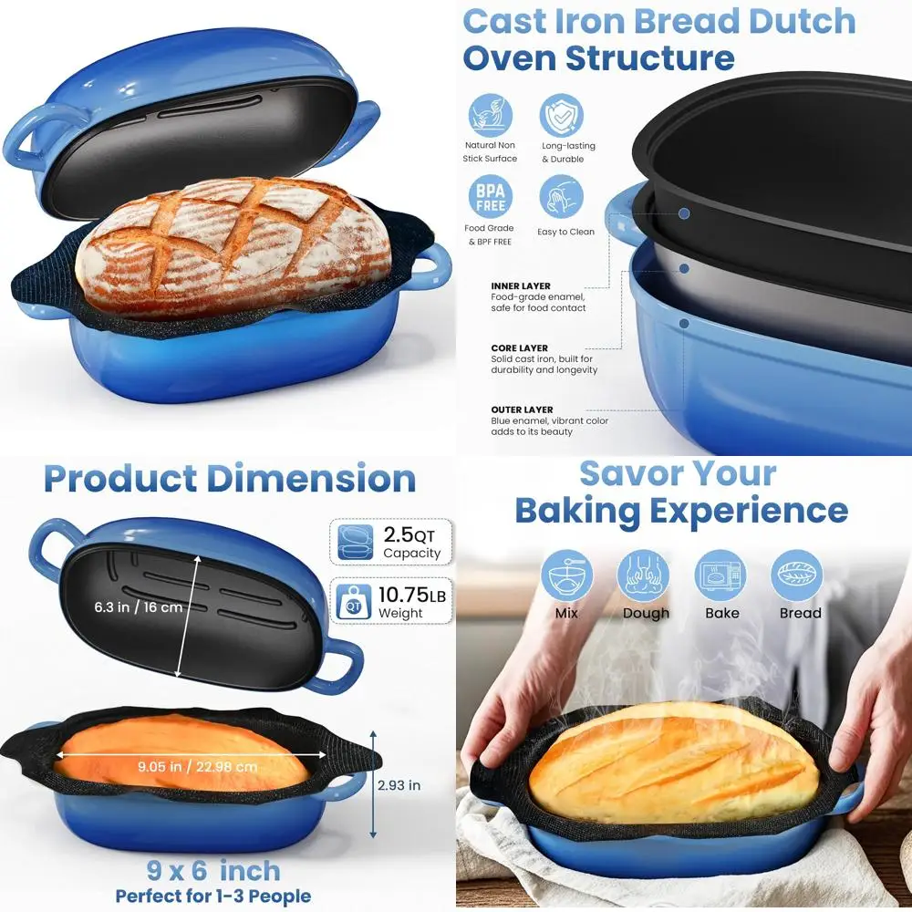 Non-Stick Cast Iron Dutch Oven - 2.5 Quart Bread Baking Pan for Sourdough Loaves with Perforated Surface
Non-Stick Cast Iron Dutch Oven - 2.5 Quart Bread Baking Pan for Sourdough Loaves with Perforated Surface