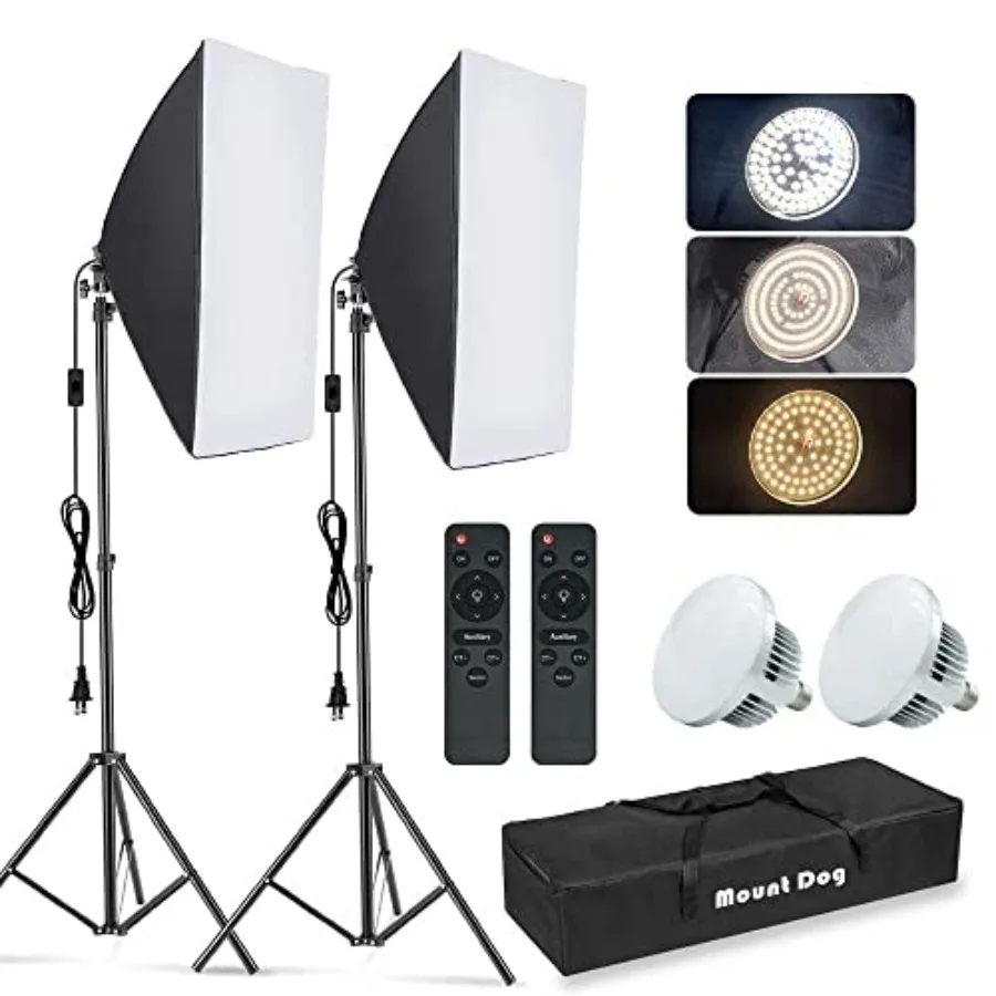 Softbox Lighting Kit 2x19.7"x27.5" Photography Continuous Lighting System with 2pcs 85W 5700K E27 Socket LED Bulbs and Remote f
Softbox Lighting Kit 2x19.7"x27.5" Photography Continuous Lighting System with 2pcs 85W 5700K E27 Socket LED Bulbs and Remote f