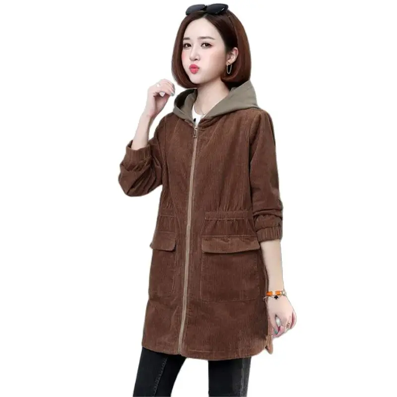 Autumn Winter Mid-Long Corduroy Jacket Women 2023 New Loose Hooded Coat Thickening Warm Outerwear Fashion Pocket Overcoat Female
Autumn Winter Mid-Long Corduroy Jacket Women 2023 New Loose Hooded Coat Thickening Warm Outerwear Fashion Pocket Overcoat Female