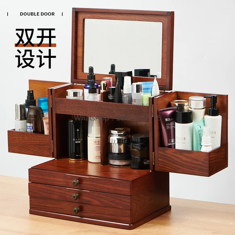 Ящик для хранения косметики, деревянная настольная полка, средства по уходу за кожей, комод для губной помады, шкатулка для драгоценностей, пылезащитное зеркало
Ящик для хранения косметики, деревянная настольная полка, средства по уходу за кожей, комод для губной помады, шкатулка для драгоценностей, пылезащитное зеркало