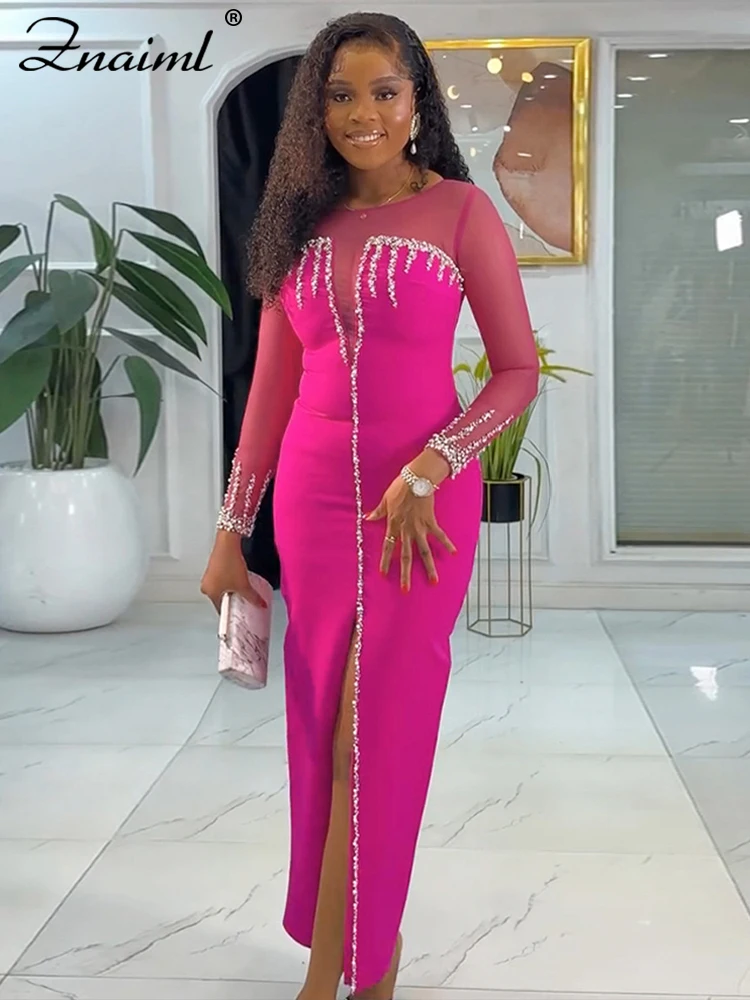 Znaiml Luxury Rhinestones Mesh Patchwork O-neck Pink Dress Women Sleeve Long High Split Birthday Party Evening Night Club Robe
Znaiml Luxury Rhinestones Mesh Patchwork O-neck Pink Dress Women Sleeve Long High Split Birthday Party Evening Night Club Robe