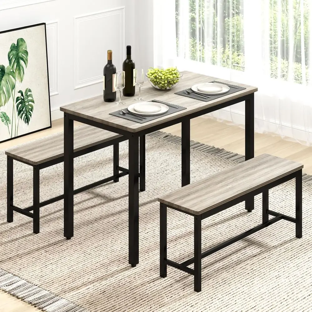 Dining Table Set or 4 with 2 Benches – Space-Saving Kitchen Table Set or Kitchen & Dining Room, Grey
Dining Table Set or 4 with 2 Benches – Space-Saving Kitchen Table Set or Kitchen & Dining Room, Grey