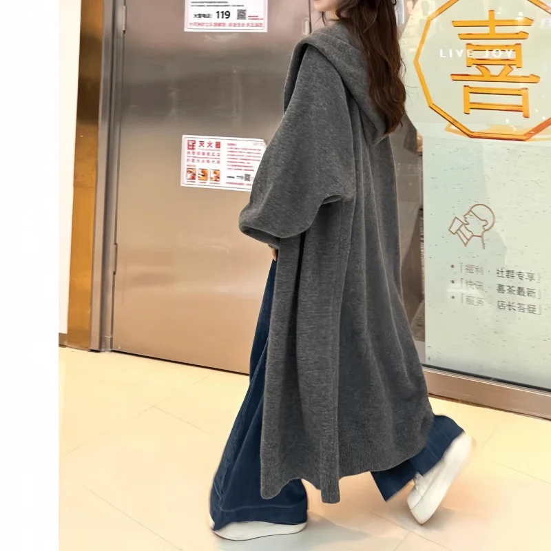 Idle Style Hooded Long below the Knee Knitted Cardigan Women's Thick Loose Slimming Sweater Coat Gray White
Idle Style Hooded Long below the Knee Knitted Cardigan Women's Thick Loose Slimming Sweater Coat Gray White