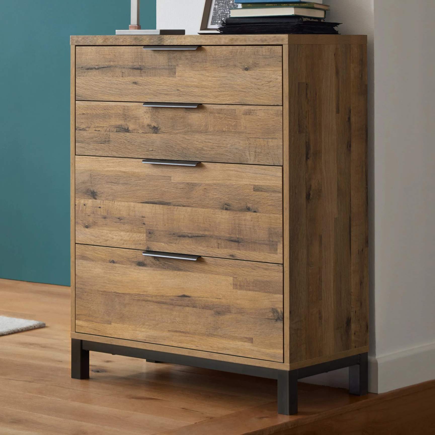 xx-Industrial Style Oak Wooden and Metal Accent 4-Drawer Dresser for Living Room Home or Hotel Use*
xx-Industrial Style Oak Wooden and Metal Accent 4-Drawer Dresser for Living Room Home or Hotel Use*