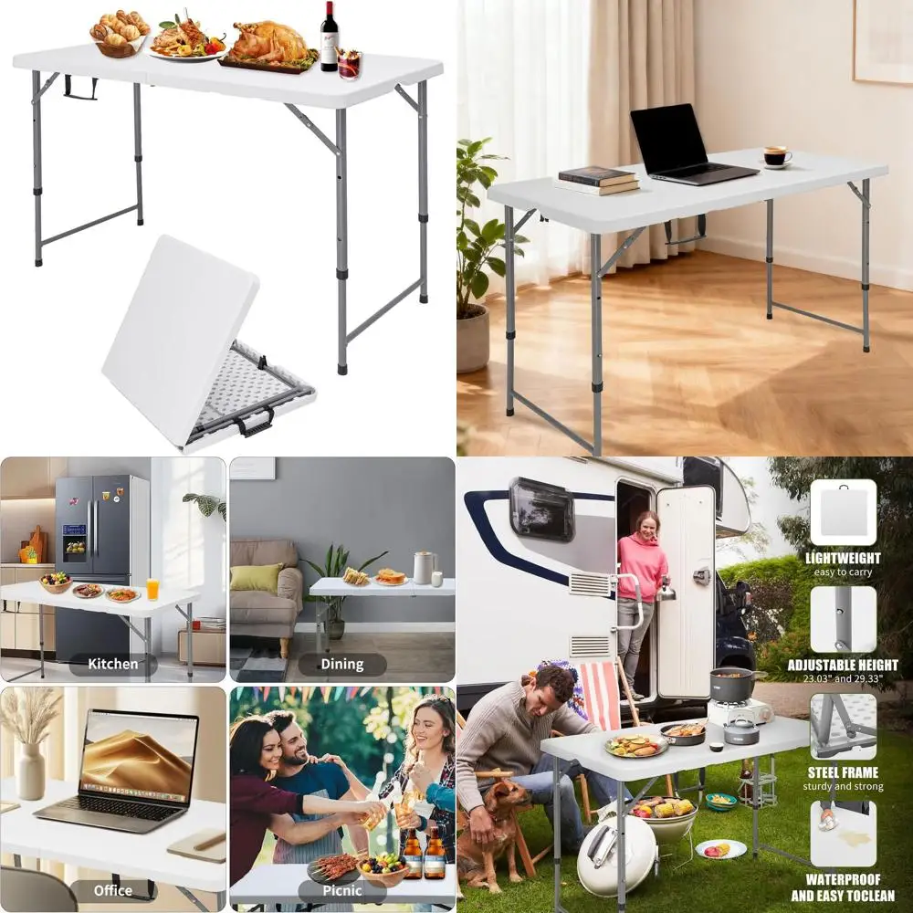 Регулируемый по высоте складной стол 4 фута, грузоподъемность 350 фунтов, портативный пластиковый прямоугольный стол для использования в помещении и на улице, идеально подходит для кемпинга
Регулируемый по высоте складной стол 4 фута, грузоподъемность 350 фунтов, портативный пластиковый прямоугольный стол для использования в помещении и на улице, идеально подходит для кемпинга