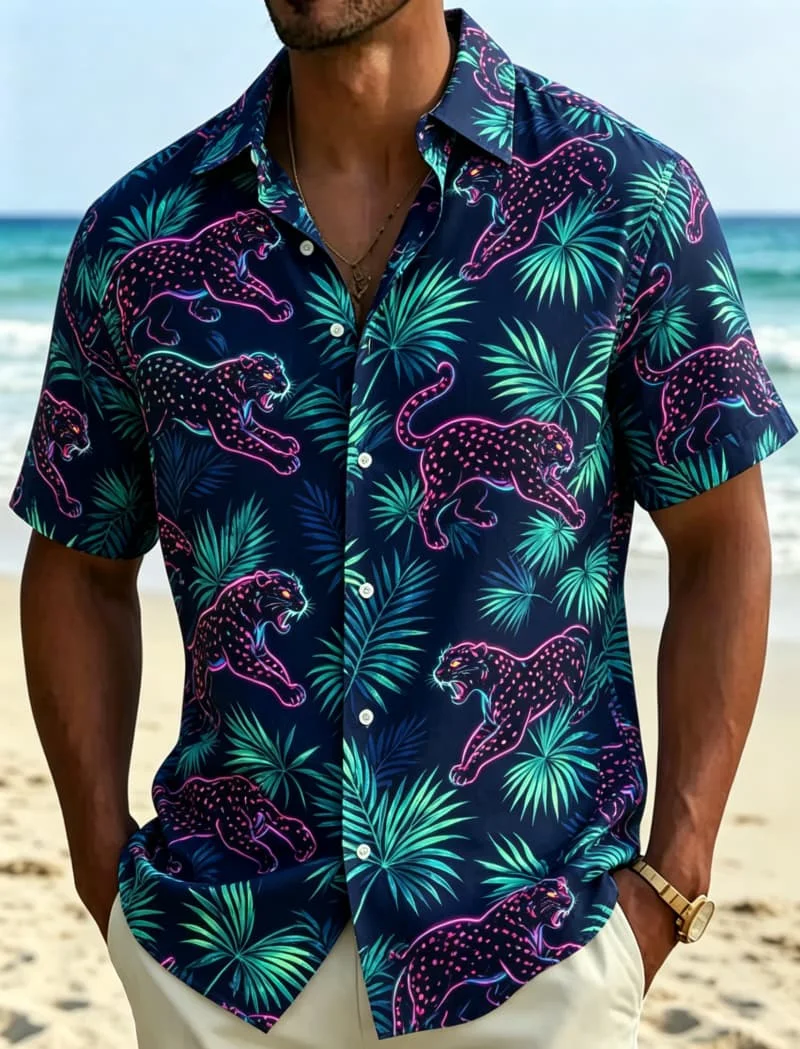 Men's Neon Wild Animal Printed Short Sleeved shirt, Breathable Casual style, Suitable For Tropical Vacations And Daily Wear
Men's Neon Wild Animal Printed Short Sleeved shirt, Breathable Casual style, Suitable For Tropical Vacations And Daily Wear
