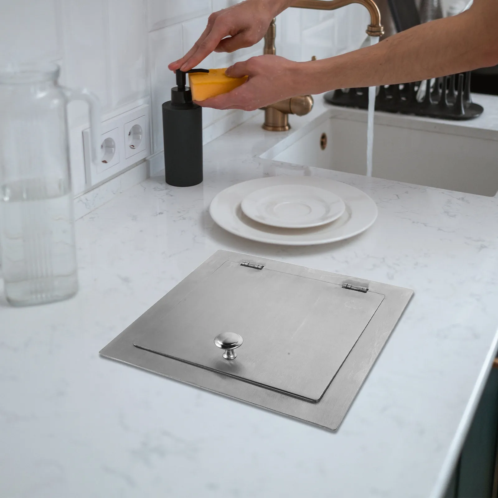 Stainless Steel Embedded Trash Bin Cover 9.45 Inch Square Built-in Kitchen Sink Cabinet Recessed Flap Lid Garbage Can Lid Cover
Stainless Steel Embedded Trash Bin Cover 9.45 Inch Square Built-in Kitchen Sink Cabinet Recessed Flap Lid Garbage Can Lid Cover
