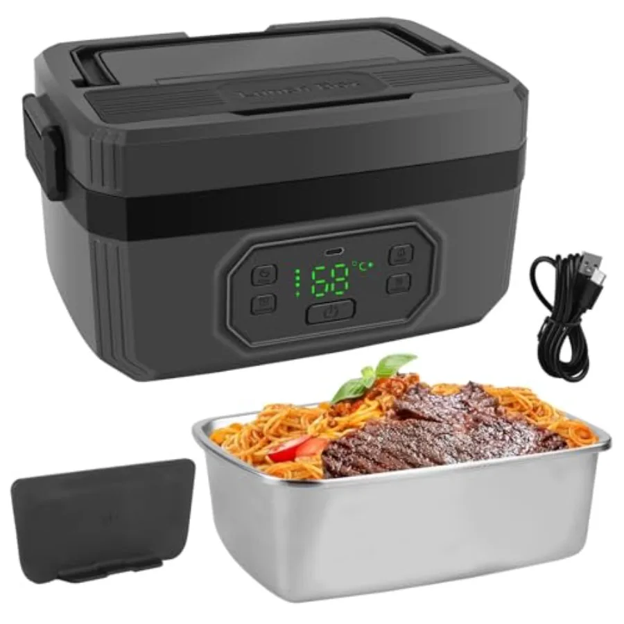 Portable 24000mAh cordless electric lunch box, 1.6L stainless steel self-heating food warmer in black with scheduled heating fo
Portable 24000mAh cordless electric lunch box, 1.6L stainless steel self-heating food warmer in black with scheduled heating fo