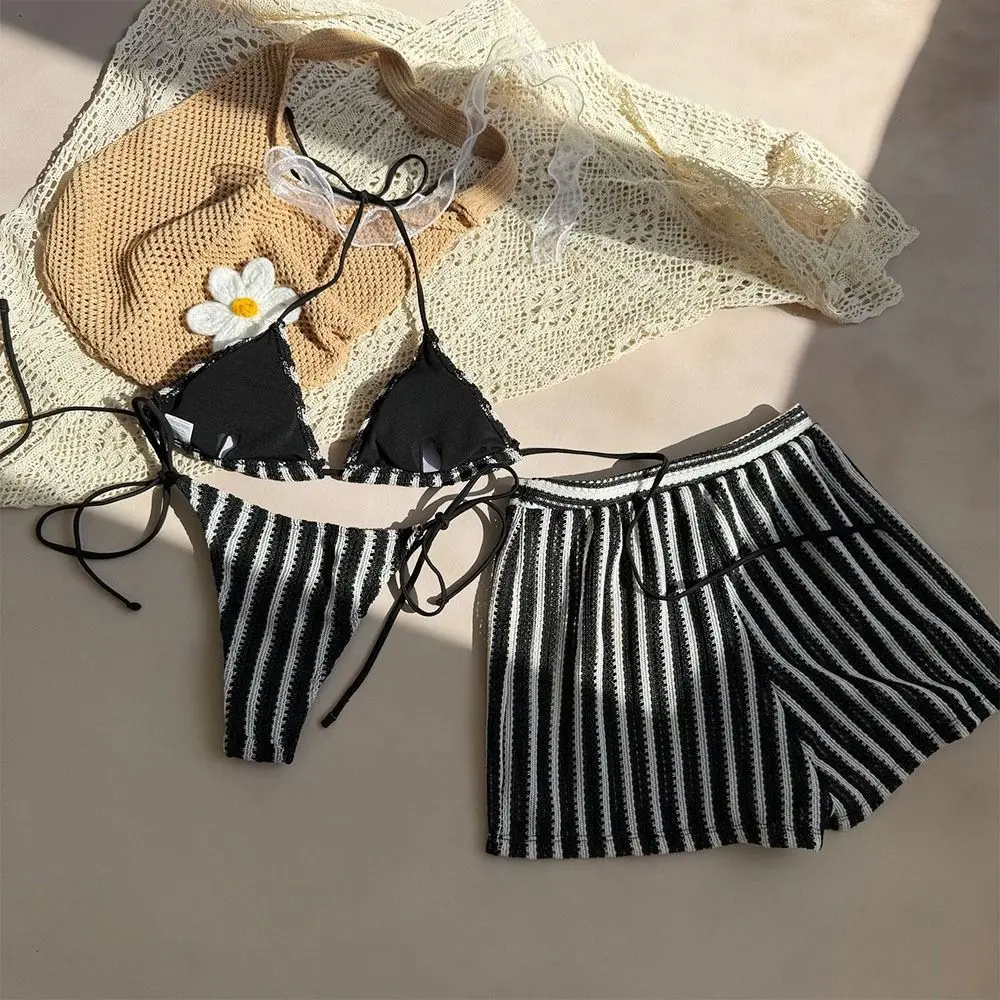 Fashion Vintage Women Swimsuit Striped Tie Details Bikini Set knitted 3-Piece Set Swimwear Hot Springs
Fashion Vintage Women Swimsuit Striped Tie Details Bikini Set knitted 3-Piece Set Swimwear Hot Springs