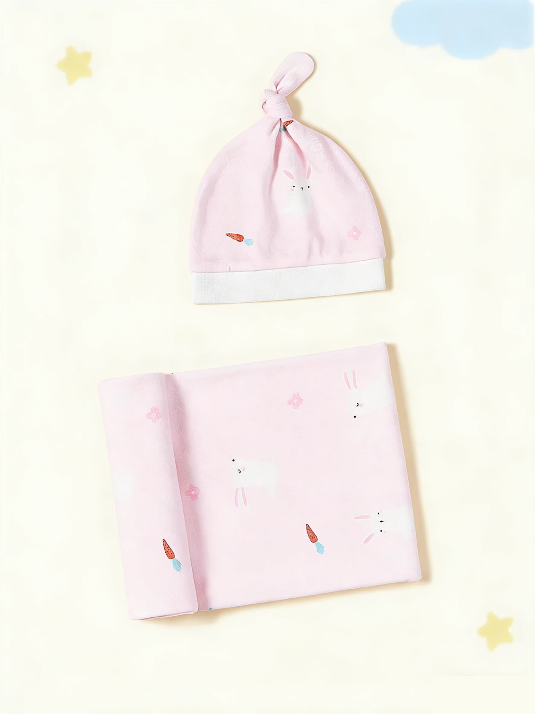 1pc Baby Rabbit Print Swaddling Blanket & 1pc Hat
1pc Baby Rabbit Print Swaddling Blanket & 1pc Hat