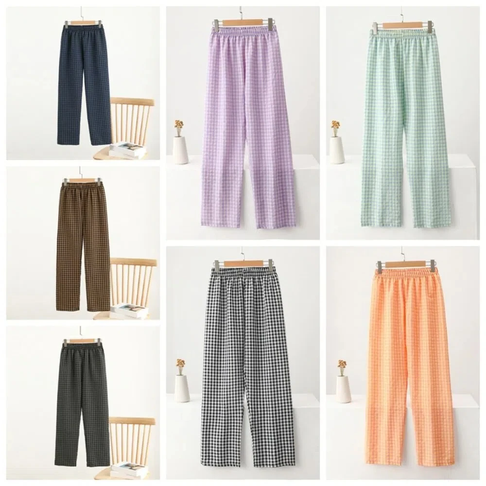 Soft High Waist Stripe Grid Pants Trousers Cotton Lattice Pajams Pants Nightwear Candy Color Loose-fit Plaid Sleepwear Summer
Soft High Waist Stripe Grid Pants Trousers Cotton Lattice Pajams Pants Nightwear Candy Color Loose-fit Plaid Sleepwear Summer
