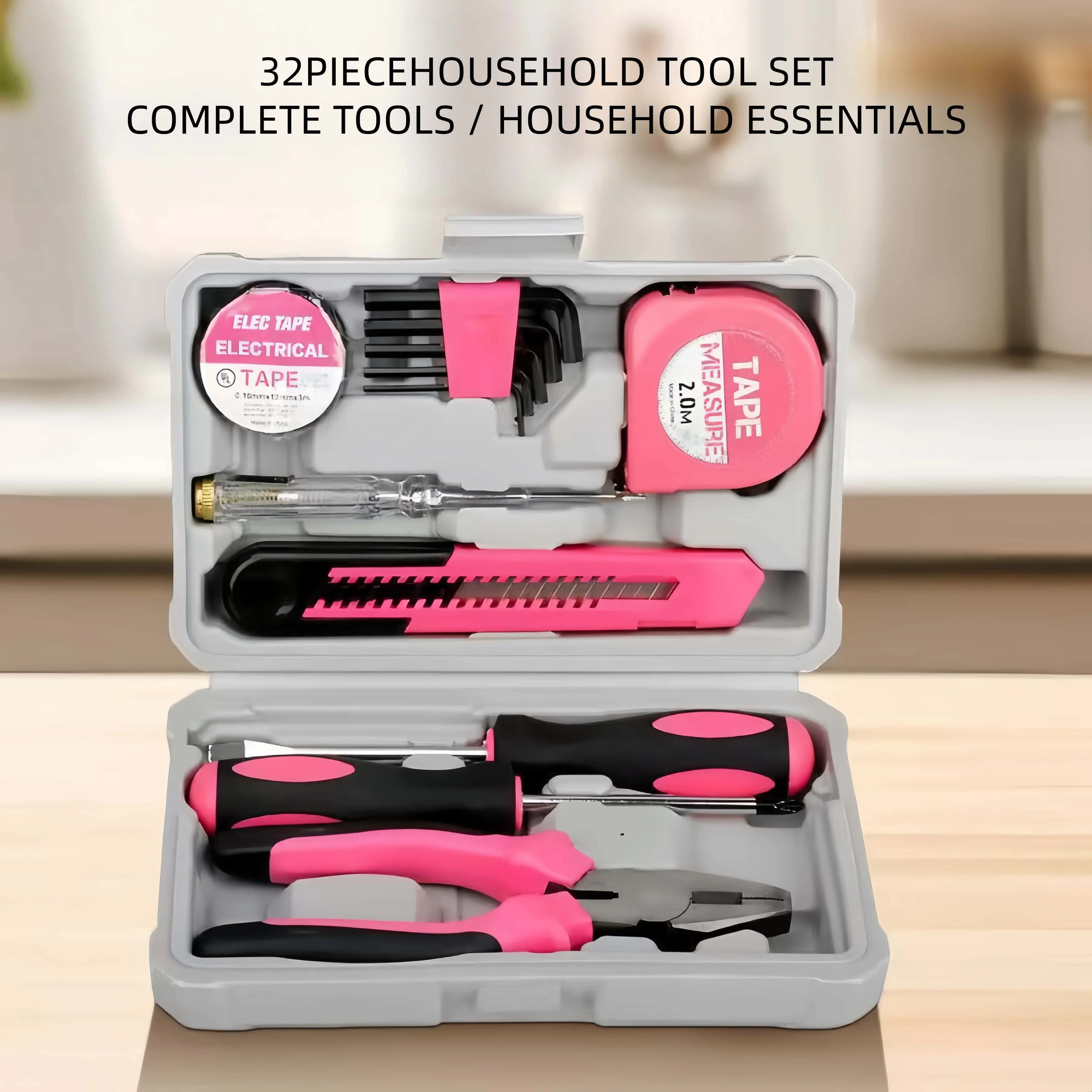 Multi functional pink thickened hardware toolbox, complete set of household repair combination tools
Multi functional pink thickened hardware toolbox, complete set of household repair combination tools