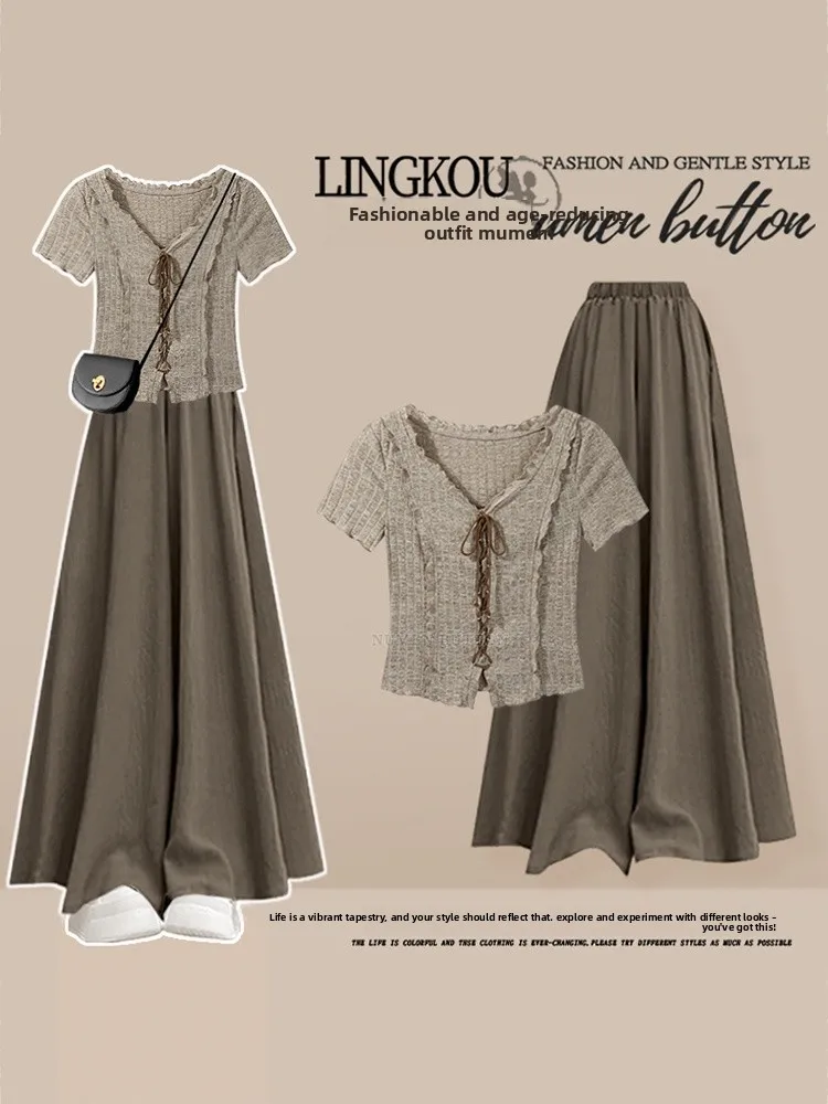 Anti-Aging Large Size Summer Casual Outfit Women's Vintage Design Belted Shoulder T-Shirt with Meralay Casual Pants Skirt Two...
Anti-Aging Large Size Summer Casual Outfit Women's Vintage Design Belted Shoulder T-Shirt with Meralay Casual Pants Skirt Two...