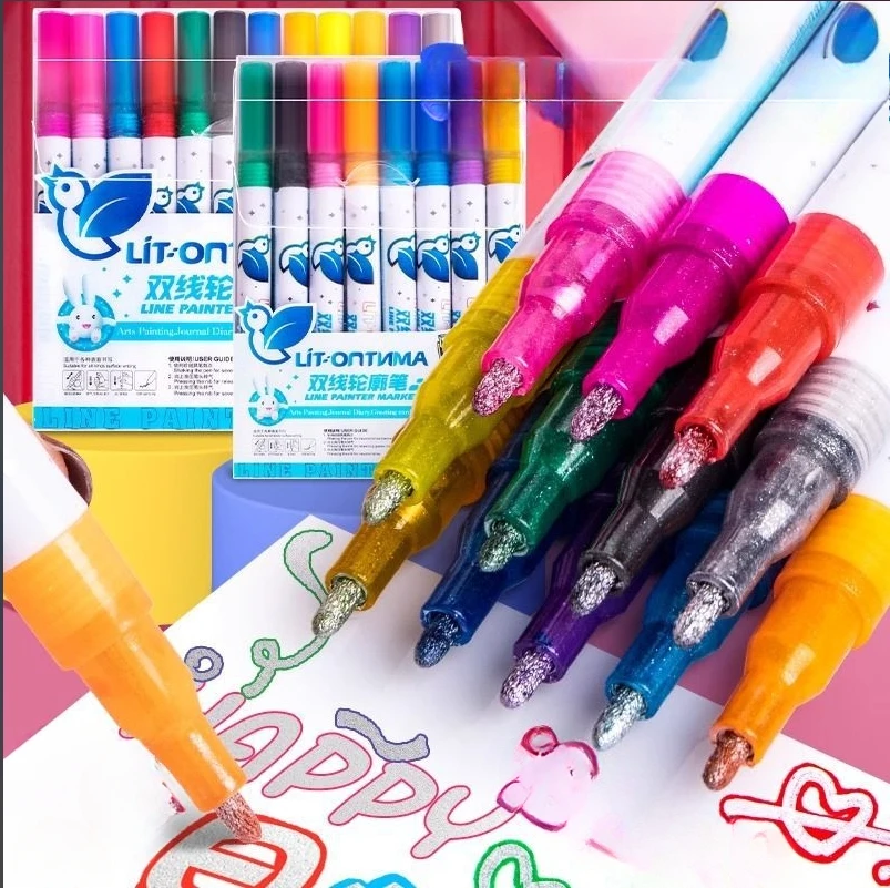 8 pcs/1 pcs Double line outline marker double line contour pen, graffiti painting art pen handmade paintbrush
8 pcs/1 pcs Double line outline marker double line contour pen, graffiti painting art pen handmade paintbrush