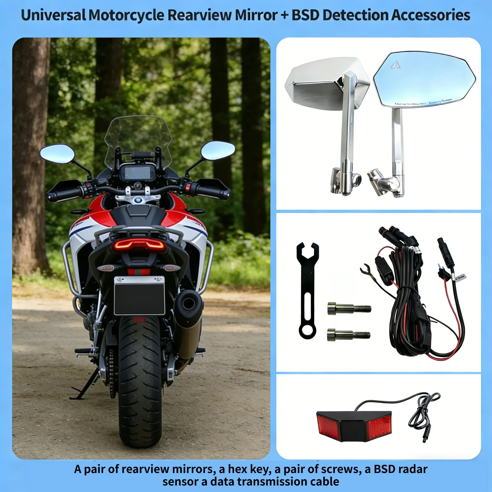For Ducati Multistrada V4 ADV Motorcycle Rearview Mirror with 77GHz Millimeter Wave Radar Rear Collision Warning Motorcycle BSD
For Ducati Multistrada V4 ADV Motorcycle Rearview Mirror with 77GHz Millimeter Wave Radar Rear Collision Warning Motorcycle BSD