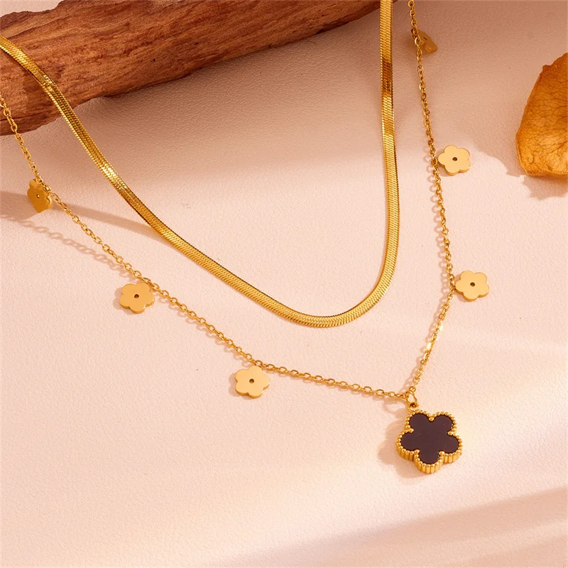 Women's 18K Gold Titanium Steel Necklace,2-Layer Stackable Design,Double-Sided Flower/Star Pendant,Collarbone Necklace Gift
Women's 18K Gold Titanium Steel Necklace,2-Layer Stackable Design,Double-Sided Flower/Star Pendant,Collarbone Necklace Gift