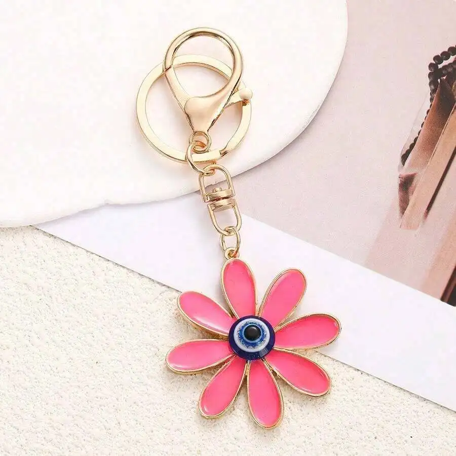 Floral Keychain With Evil Eye Charm Pink Metal Flower Bag Pendant For Women
Floral Keychain With Evil Eye Charm Pink Metal Flower Bag Pendant For Women
