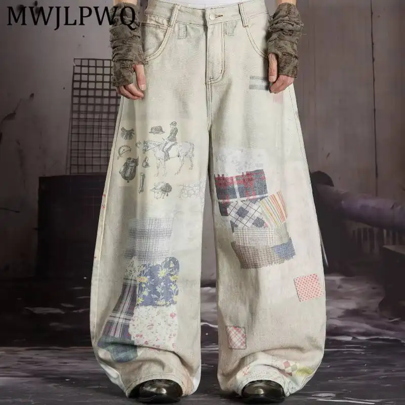 MWJLPWQ Vintage Patchwork Print Wide Leg Denim Jean Male New Floral Plaid Patch High Waist Men Retro Street Casual Bottom 16934
MWJLPWQ Vintage Patchwork Print Wide Leg Denim Jean Male New Floral Plaid Patch High Waist Men Retro Street Casual Bottom 16934