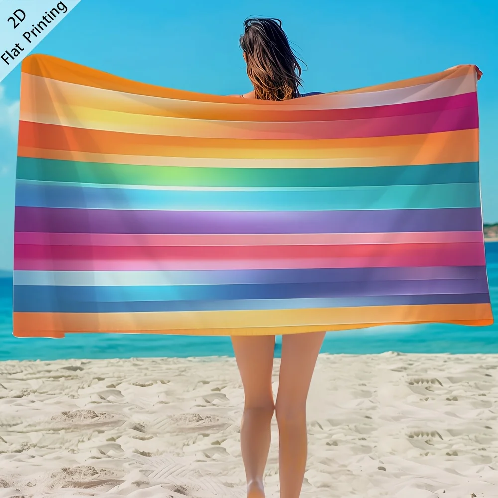 Rainbow Gradient Stripe Beach Towel, Vibrant Vertical Stripes Print Oversized Bath Towel, Soft Quick Dry Summer Beach Blanket
Rainbow Gradient Stripe Beach Towel, Vibrant Vertical Stripes Print Oversized Bath Towel, Soft Quick Dry Summer Beach Blanket