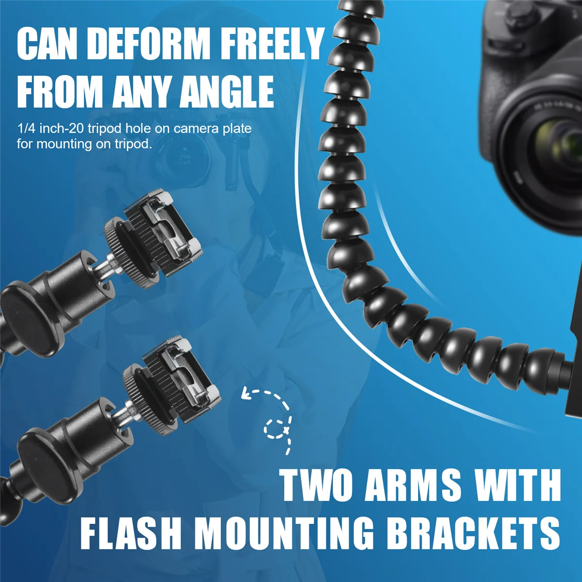 LDFH новый гибкий двойной кронштейн для вспышки с горячим башмаком, держатель для вспышки для Canon Nikon Pentax Macro Shot, аксессуары для камеры
LDFH новый гибкий двойной кронштейн для вспышки с горячим башмаком, держатель для вспышки для Canon Nikon Pentax Macro Shot, аксессуары для камеры