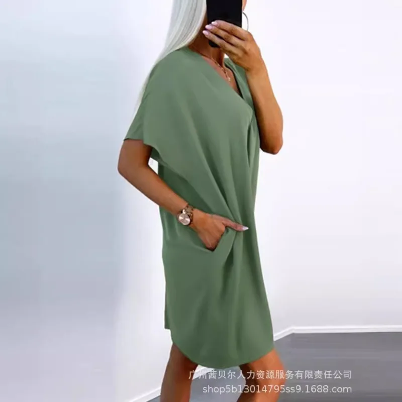 2024 Spring Summer New Women's Clothing Solid Color V-neck Short Sleeve Loose Dress
2024 Spring Summer New Women's Clothing Solid Color V-neck Short Sleeve Loose Dress