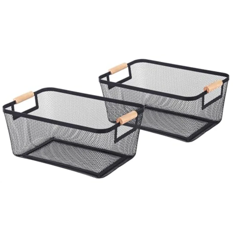 2-Pack Metal Mesh Basket, Medium Wire Storage Organizer with Wood Handle for Kitchen Pantry, Bathroom, Cabinet, Closet, Picnic
2-Pack Metal Mesh Basket, Medium Wire Storage Organizer with Wood Handle for Kitchen Pantry, Bathroom, Cabinet, Closet, Picnic