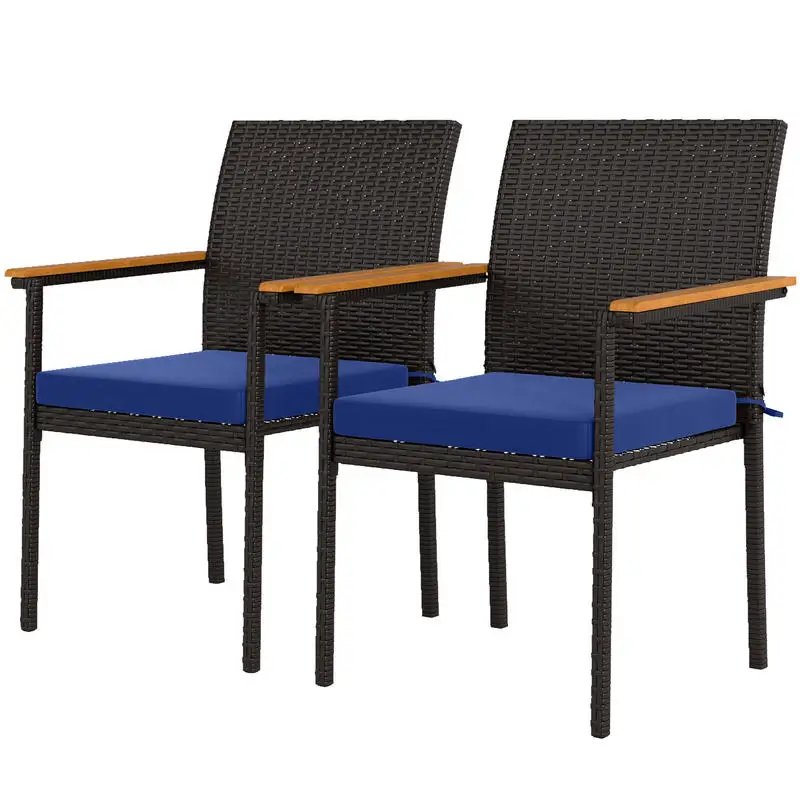 Stackable Patio Wicker Dining Chair Set of 2 with Cushions, Backrest, Armrests for Deck, Garden, Navy Blue
Stackable Patio Wicker Dining Chair Set of 2 with Cushions, Backrest, Armrests for Deck, Garden, Navy Blue