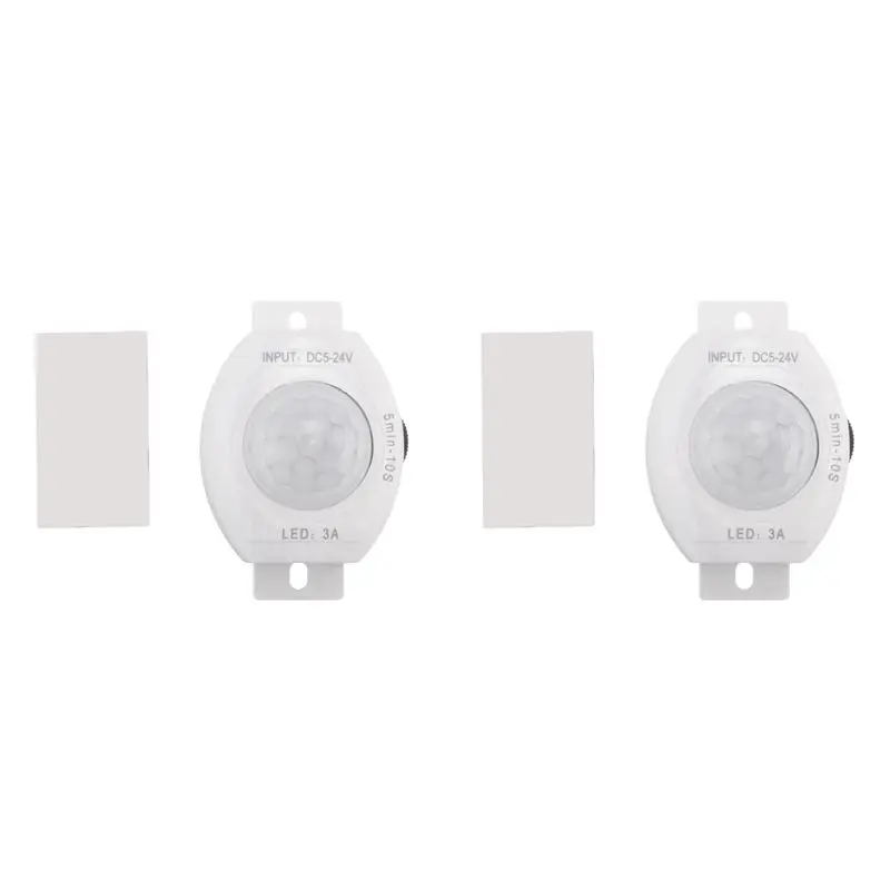 2X PIR Infrared Motion Sensor DC5-24V Auto On Off Timer Switch Home LED Light Body PIR Motion Sensor Lamp White