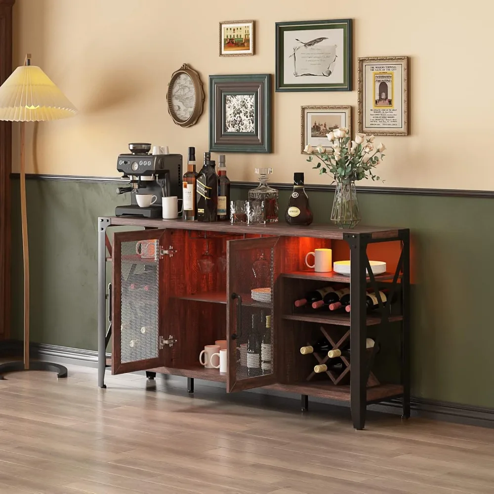 58" Wine Bar with Wine Rack Storage,Alcohol Cabinet with LED Strip, Liquor Cabinet Bar, Customized
58" Wine Bar with Wine Rack Storage,Alcohol Cabinet with LED Strip, Liquor Cabinet Bar, Customized