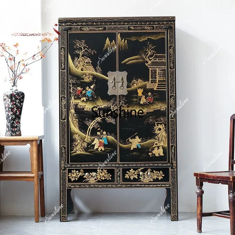 New Chinese gold-painted wardrobe painted solid wood bedroom locker
New Chinese gold-painted wardrobe painted solid wood bedroom locker
