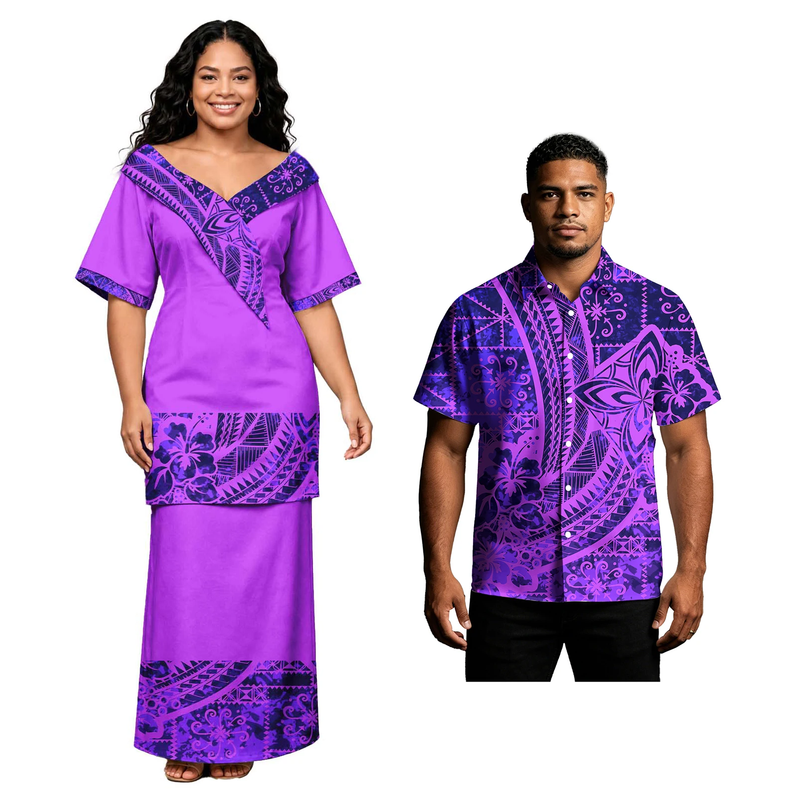 Hawaiian Beach Casual Men Shirts Women Shawls Y-Neck Samoan Puletasi Set Polynesian Hibiscus Print Sweet Couple Matching Outfits
Hawaiian Beach Casual Men Shirts Women Shawls Y-Neck Samoan Puletasi Set Polynesian Hibiscus Print Sweet Couple Matching Outfits