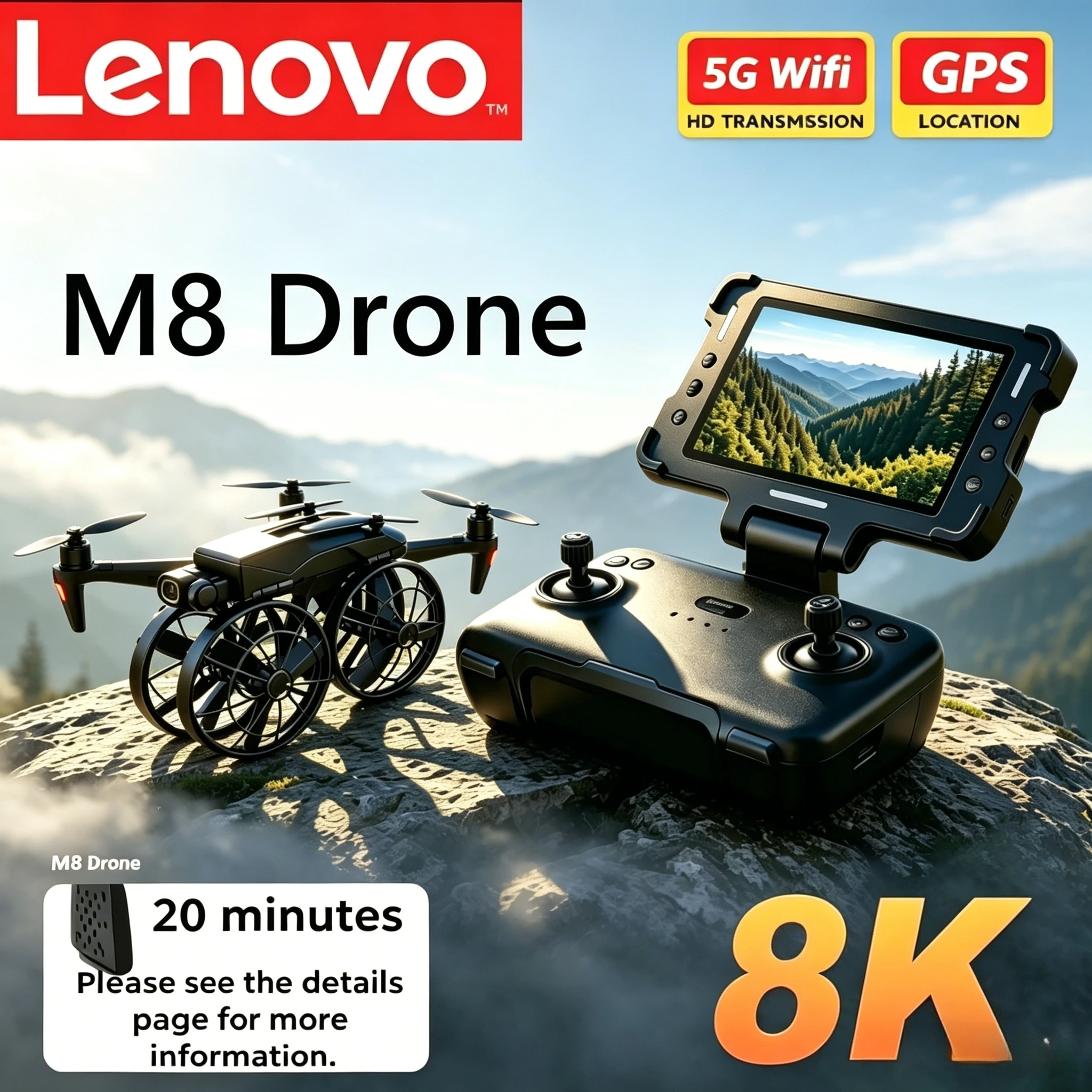Lenovo Brushless Motor Profesional M8 RC Foldable Drone with 8K Screen HD Dual Camera WIFI Obstacle Avoidance Quadcopter Toy
Lenovo Brushless Motor Profesional M8 RC Foldable Drone with 8K Screen HD Dual Camera WIFI Obstacle Avoidance Quadcopter Toy