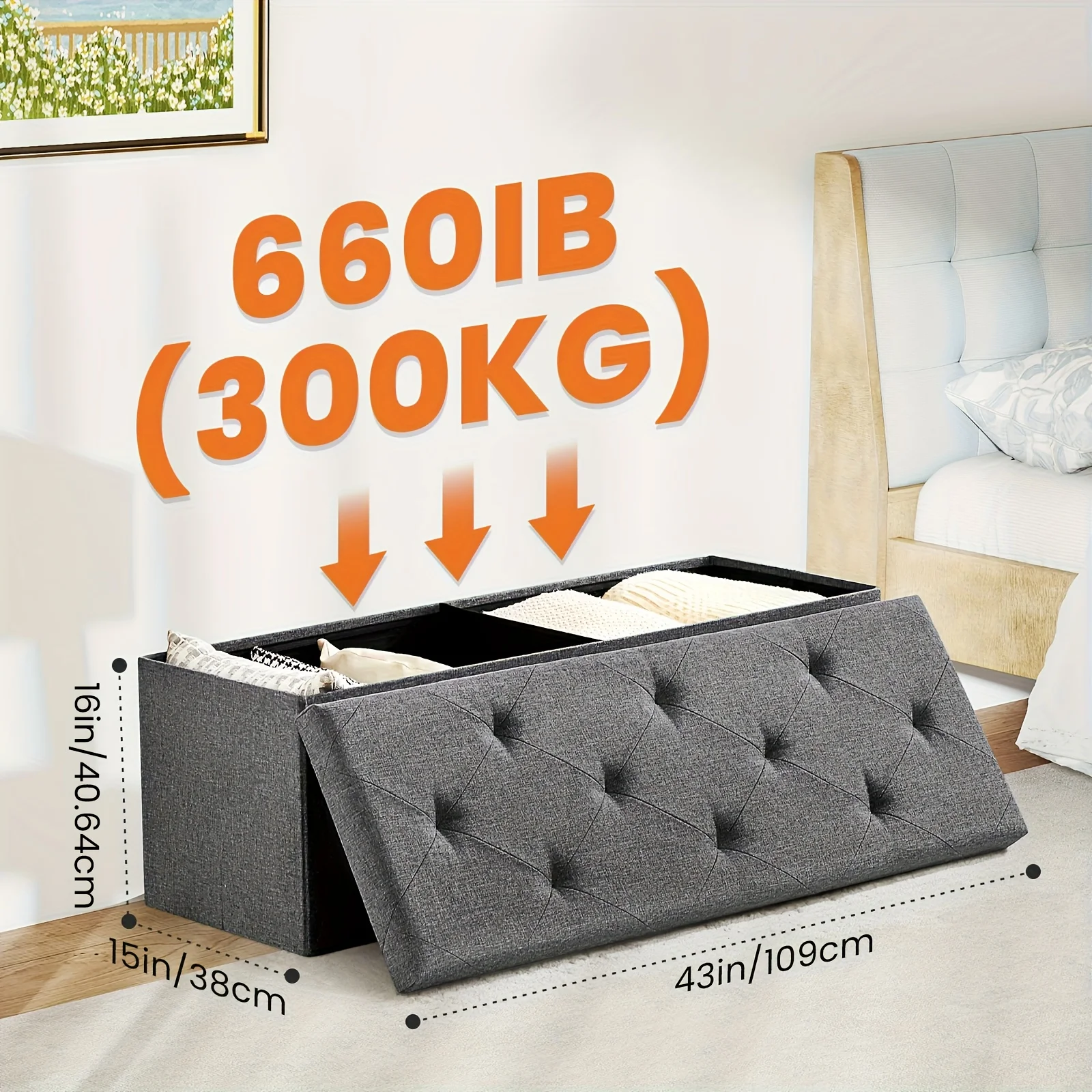 Sweetcrispy 43 Inches Folding Storage Ottoman Bench, Holds up to 660 Lb, End of Bed Storage Bench Foot Rest Stools Large Storage Chest with Padded Seat for Bedroom, Living Room, Entryway
Sweetcrispy 43 Inches Folding Storage Ottoman Bench, Holds up to 660 Lb, End of Bed Storage Bench Foot Rest Stools Large Storage Chest with Padded Seat for Bedroom, Living Room, Entryway