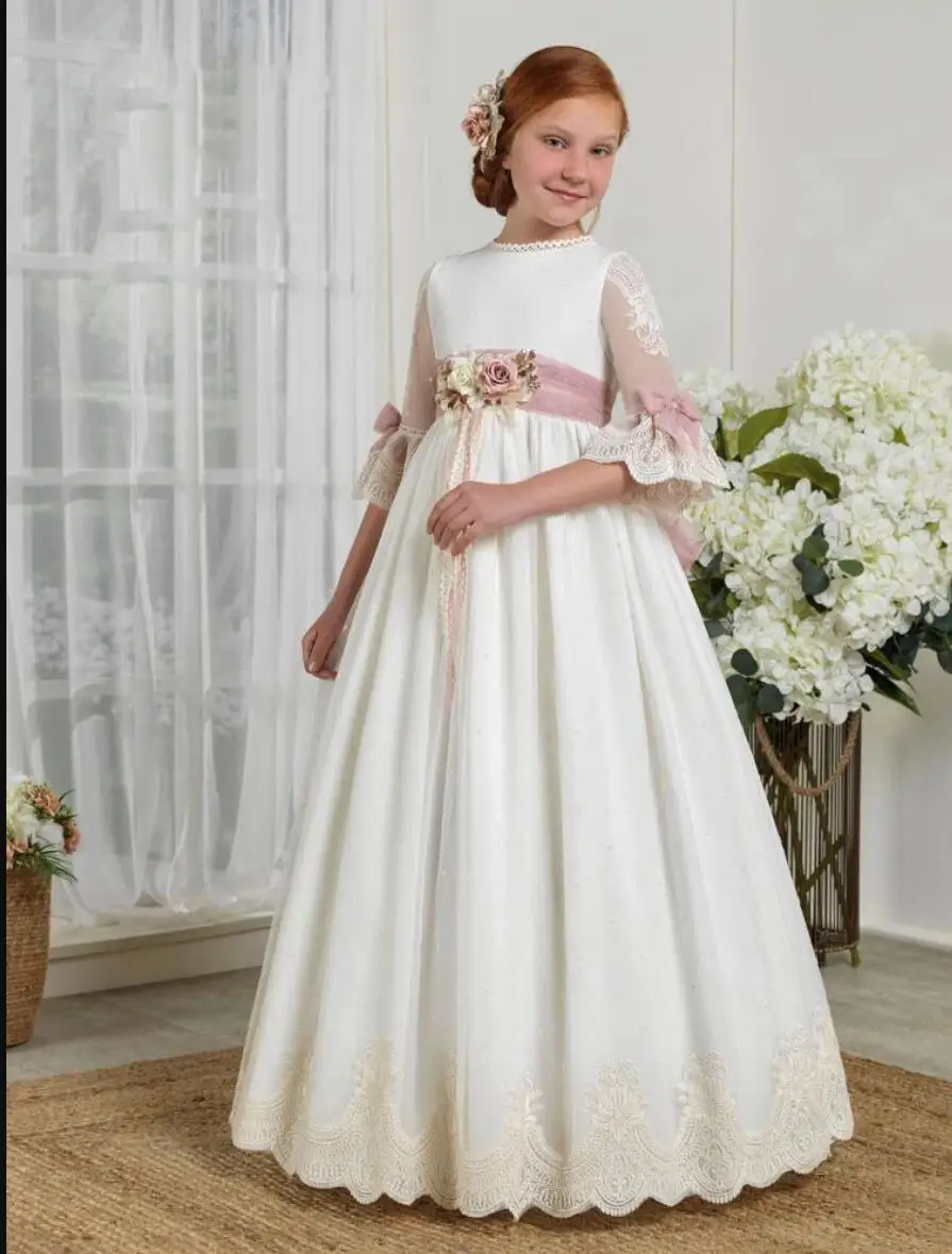 Customized Girl Communion Dress Bow Full Lace Floral Sleeve Double Layered Floral Embroidery Minibride Flower Kid
Customized Girl Communion Dress Bow Full Lace Floral Sleeve Double Layered Floral Embroidery Minibride Flower Kid