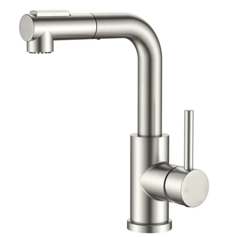 Modern Bar Sink Faucet Brushed Nickel Stainless Steel Single Handle Small Kitchen Sink Faucet with Pull Out Sprayer 360 Swivel
Modern Bar Sink Faucet Brushed Nickel Stainless Steel Single Handle Small Kitchen Sink Faucet with Pull Out Sprayer 360 Swivel