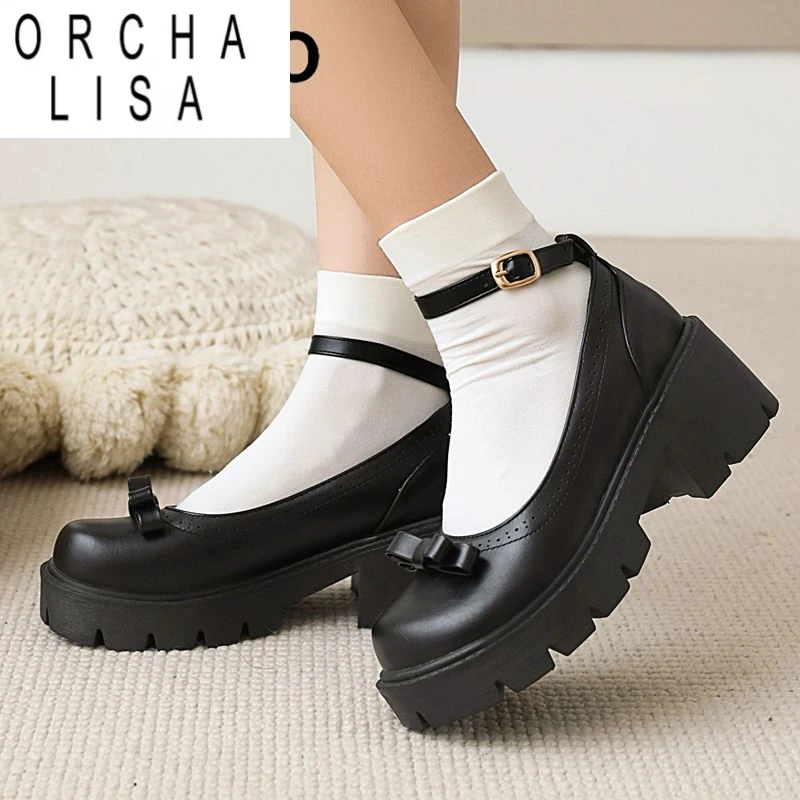 ORCHA LISA Sweet Mary Janes Туфли-лодочки с круглым носком на толстом каблуке 6,5 см, платформе 2,8 см, ремешок с пряжкой и бантом, большой размер 41 42 43 Повседневная обувь 
ORCHA LISA Sweet Mary Janes Туфли-лодочки с круглым носком на толстом каблуке 6,5 см, платформе 2,8 см, ремешок с пряжкой и бантом, большой размер 41 42 43 Повседневная обувь