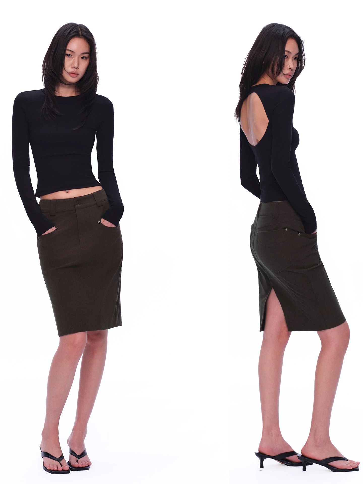 Cé Brown Corduroy Pencil Skirt with Metal Rivets High Waist Slim Fit Ba Split Women's Faion Spring Collection
Cé Brown Corduroy Pencil Skirt with Metal Rivets High Waist Slim Fit Ba Split Women's Faion Spring Collection